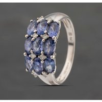 Pre-Owned 9ct White Gold Tanzanite and 0.16ct Diamond Three Row Dress Ring 41383273