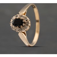 Pre-Owned 9ct Yellow Gold Sapphire and 0.10ct Diamond Oval Cluster Ring 41383281