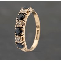 Pre-Owned 9ct Yellow Gold Sapphire and Diamond Half Eternity Ring 41383283