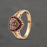 Pre-Owned 9ct Yellow Gold Ruby and 0.05ct Diamond Heart Shape Cluster Ring 41383288