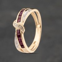Pre-Owned 9ct Yellow Gold Ruby and Diamond Crossover Ring 41383292