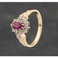 Pre-Owned 9ct Yellow Gold Ruby and Diamond Oval Cluster Ring 41383295