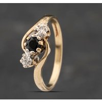 Pre-Owned 9ct Yellow Gold Sapphire and Diamond Twist Three Stone Ring 41383299