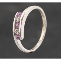 Pre-Owned 9ct White Gold Topaz and Diamond Crossover Ring 41383312