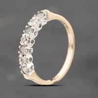 Pre-Owned 9ct Yellow Gold Aquamarine and Diamond Half Eternity Ring 41383392