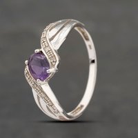 Pre-Owned 9ct White Gold Amethyst and Diamond Dress Ring 41383415