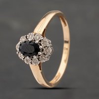 Pre-Owned 9ct Yellow Gold Sapphire and Diamond Oval Cluster Ring 41383416