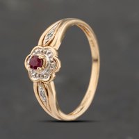 Pre-Owned 9ct Yellow Gold Ruby and Diamond Cluster Ring 41383425