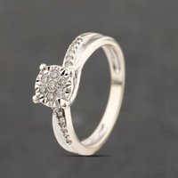 Pre-Owned 9ct White Gold Diamond and 0.20ct Diamond Set Shoulders Cluster Ring 41383428