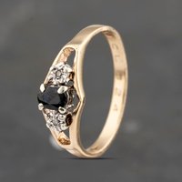 Pre-Owned 9ct Yellow Gold Sapphire and 0.01ct Diamond Three Stone Ring 41383438