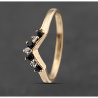 Pre-Owned 9ct Yellow Gold Sapphire and Diamond Half Wishbone Ring 41383464