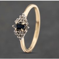 Pre-Owned 9ct Yellow Gold Sapphire and Diamond Cluster Ring 41383467