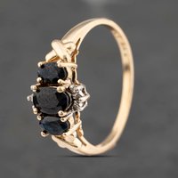Pre-Owned 9ct Yellow Gold Sapphire and Diamond Cluster Ring 41383468