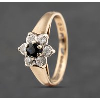 Pre-Owned 9ct Yellow Gold Sapphire and Diamond Cluster Ring 41383470