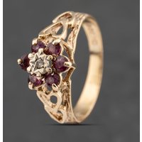 Pre-Owned 9ct Yellow Gold Ruby and Diamond Cluster Ring 41383474