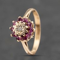 Pre-Owned 9ct Yellow Gold Ruby and Diamond Cluster Ring 41383475