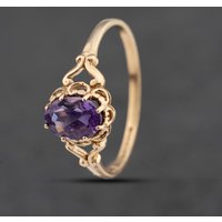 Pre-Owned 9ct Yellow Gold Amethyst Oval Dress Ring 41383477