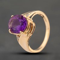 Pre-Owned 9ct Yellow Gold Amethyst and 0.01ct Diamond Oval Swirl Dress Ring 41383486