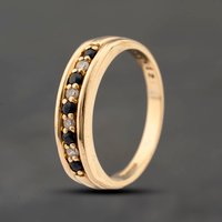 Pre-Owned 9ct Yellow Gold Sapphire and 0.12ct Diamond Half Eternity Ring 41383492