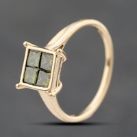 Pre-Owned 9ct Yellow Gold Princess Cut Green Diamond Square Four Stone Ring 41383505