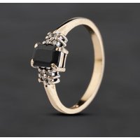 Pre-Owned 9ct Yellow Gold Sapphire and Diamond Oblong Dress Ring 41383507