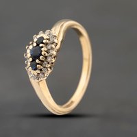 Pre-Owned 9ct Yellow Gold Sapphire and 0.28ct Brilliant Cut Diamond Cluster Ring 41383535