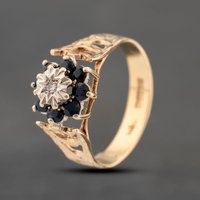 Pre-Owned 9ct Yellow Gold Sapphire and 0.03ct Diamond Flower Cluster Ring 41383537