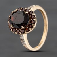 Pre-Owned 9ct Yellow Gold Garnet and Diamond Set Shoulders Cluster Ring 41383554