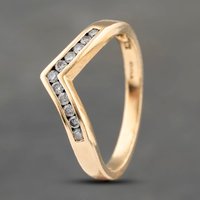 Pre-Owned 9ct Yellow Gold 0.15ct Brilliant Cut Diamond Wishbone Ring 41383561