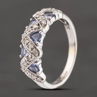 Pre-Owned 9ct White Gold Tanzanite and Diamond Zig Zag Dress Ring 41383578