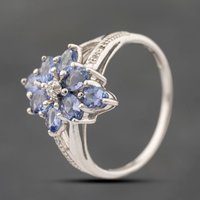 Pre-Owned 9ct White Gold Tanzanite and Diamond Cluster Ring 41383623