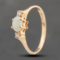 Pre-Owned 9ct Yellow Gold Opal and Diamond Three Stone Ring 41383632