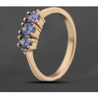 Pre-Owned 9ct Yellow Gold Tanzanite and Diamond Three Stone Ring 41383661