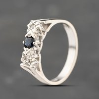 Pre-Owned 9ct White Gold Diamond and 0.03ct Brilliant Cut Sapphire Three Stone Ring 41383663
