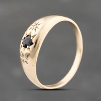 Pre-Owned 9ct Yellow Gold Diamond and 0.02ct Brilliant Cut Sapphire Three Stone Ring 41383667