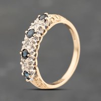 Pre-Owned 9ct Yellow Gold Sapphire and 0.02ct Brilliant Cut Diamond Half Eternity Ring 41383702