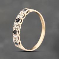 Pre-Owned 9ct Yellow Gold Sapphire and 0.02ct Brilliant Cut Diamond Half Eternity Ring 41383703