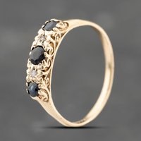 Pre-Owned 9ct Yellow Gold Sapphire and 0.03ct Brilliant Cut Diamond Five Stone Ring 41383706