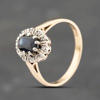Pre-Owned 9ct Yellow Gold Sapphire and 0.05ct Brilliant Cut Diamond Cluster Ring 41383707
