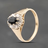 Pre-Owned 9ct Yellow Gold Sapphire and 0.05ct Brilliant Cut Diamond Cluster Ring 41383708