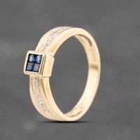 Pre-Owned 9ct Yellow Gold Sapphire and 0.03ct Brilliant Cut Diamond Dress Ring 41383713