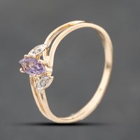 Pre-Owned 9ct Yellow Gold Amethyst and 0.02ct Diamond Dress Ring 41383718