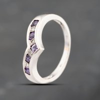 Pre-Owned 9ct White Gold Amethyst and 0.04ct Brilliant Cut Diamond Half Wishbone Ring 41383719