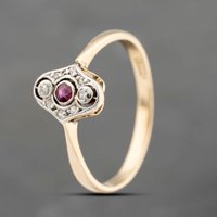 Pre-Owned Yellow Gold Ruby and Diamond Art Deco Dress Ring 41383735