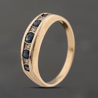 Pre-Owned 9ct Yellow Gold Sapphire and 0.02ct Brilliant Cut Diamond Half Eternity Ring 41383743