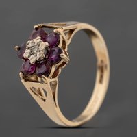 Pre-Owned 9ct Yellow Gold Ruby and Diamond Cluster Ring 41383750