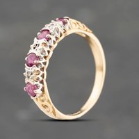 Pre-Owned 9ct Yellow Gold Ruby and 0.15ct Diamond Half Eternity Ring 41383755