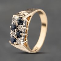 Pre-Owned 9ct Yellow Gold Sapphire and 0.04ct Brilliant Cut Diamond Bar Two Row Ring 41383761