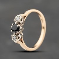 Pre-Owned 9ct Yellow Gold Sapphire and 0.06ct Brilliant Cut Diamond Three Stone Ring 41383765