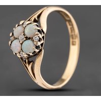 Pre-Owned Antique 18ct Yellow Gold Opal and Diamond Cluster Ring 41383781
